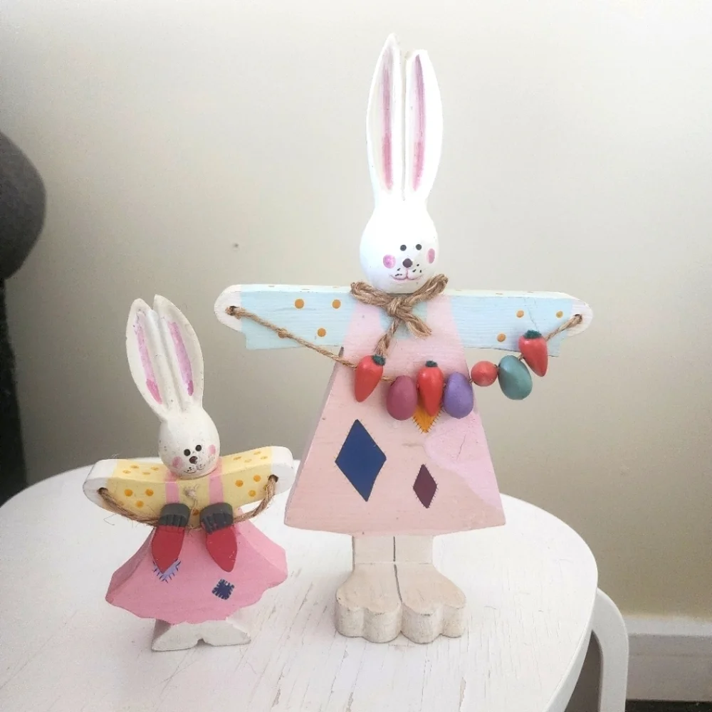 Colorful Wooden Bunny Figurines